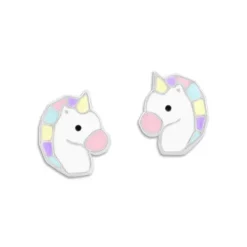 Ohrstecker|Silber Ohrstecker|Elfen Schmuck Ohrstecker Einhorn mit bunter Pastell Mähne 925 Silber