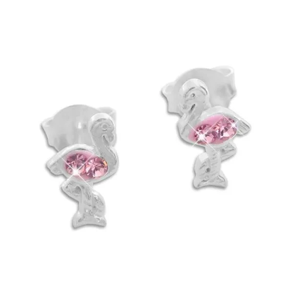 Ohrstecker|Silber Ohrstecker|Elfen Schmuck Ohrstecker Flamingo mit rosa Strass Steinen 925 Silber