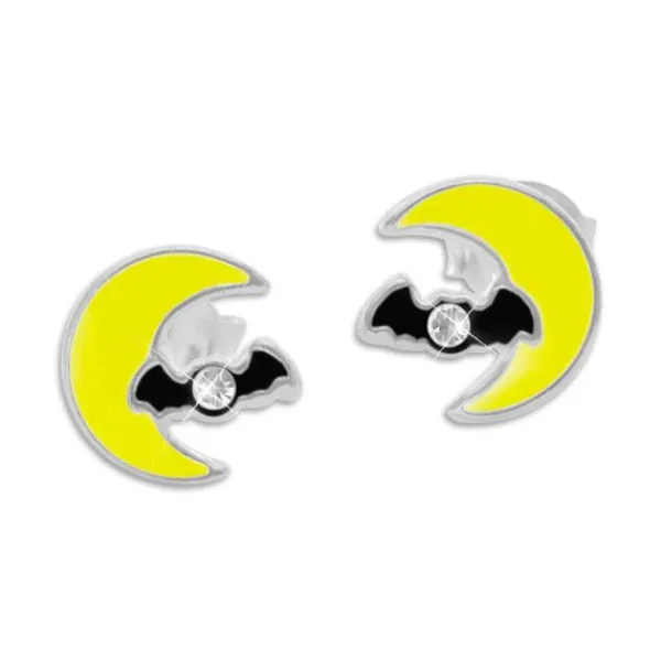 Ohrstecker|Silber Ohrstecker|Elfen Schmuck Ohrstecker Fledermaus im Mond mit Strass Stein 925 Silber