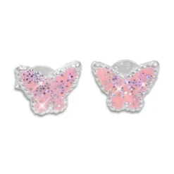 Ohrstecker|Silber Ohrstecker|Elfen Schmuck Ohrstecker für Kinder Schmetterlinge rosa mit Glitzer 925 Silber