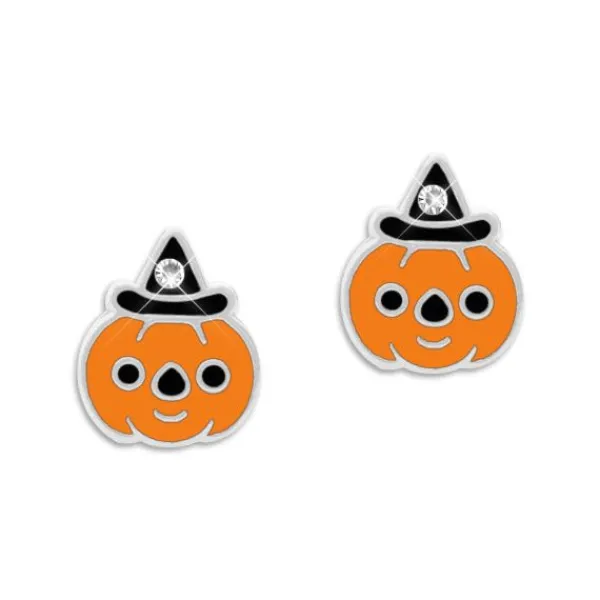 Ohrstecker|Silber Ohrstecker|Elfen Schmuck Ohrstecker Halloween Kürbis mit Hut und Strass Stein 925 Silber