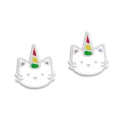 Ohrstecker|Silber Ohrstecker|Elfen Schmuck Ohrstecker Katze mit Horn Einhorn 925 Silber