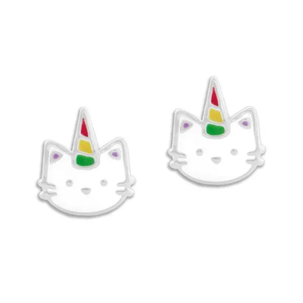 Ohrstecker|Silber Ohrstecker|Elfen Schmuck Ohrstecker Katze mit Horn Einhorn 925 Silber