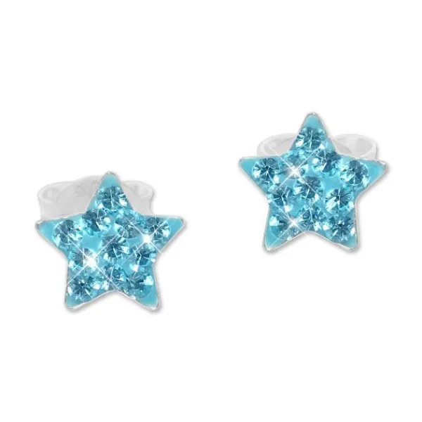 Ohrstecker|Silber Ohrstecker|Elfen Schmuck Ohrstecker mit großen Strass Sternen hellblau 925 Silber