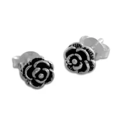 Ohrstecker|Silber Ohrstecker|Elfen Schmuck Ohrstecker mit Rose geschwärzt 925 Silber