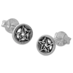 Ohrstecker|Ohrstecker|Elfen Schmuck Ohrstecker Pentagramm im massiven Kreis 925 Silber