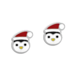 Ohrstecker|Silber Ohrstecker|Elfen Schmuck Ohrstecker Pinguin Gesicht mit Weihnachtsmütze 925 Silber