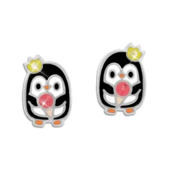 Ohrstecker|Silber Ohrstecker|Elfen Schmuck Ohrstecker Pinguin mit Eis und Krone 925 Silber