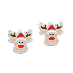 Ohrstecker|Silber Ohrstecker|Elfen Schmuck Ohrstecker Rentier Gesicht mit Weihnachtsmütze 925 Silber
