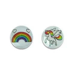 Ohrstecker|Silber Ohrstecker|Elfen Schmuck Ohrstecker rund mit Einhorn und Regenbogen 925 Silber