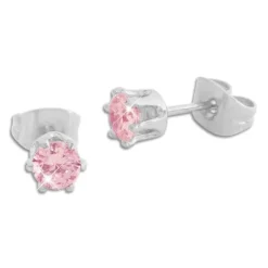 Ohrstecker|Ohrstecker|Elfen Schmuck Ohrstecker rund 4 mm Zirkonia rosa Edelstahl
