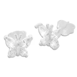 Ohrstecker|Silber Ohrstecker|Elfen Schmuck Ohrstecker Schmetterlinge mit weißen Strass Steinen 925 Silber