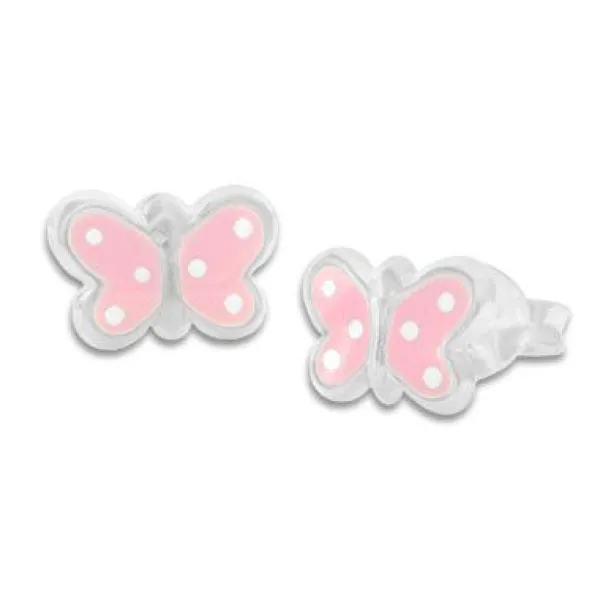 Ohrstecker|Silber Ohrstecker|Elfen Schmuck Ohrstecker Schmetterlinge rosa mit weißen Punkten 925 Silber