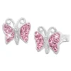 Ohrstecker|Silber Ohrstecker|Elfen Schmuck Ohrstecker Schmetterling mit rosa Strass Steinen 925 Silber