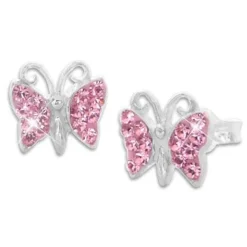 Ohrstecker|Silber Ohrstecker|Elfen Schmuck Ohrstecker Schmetterling mit rosa Strass Steinen 925 Silber