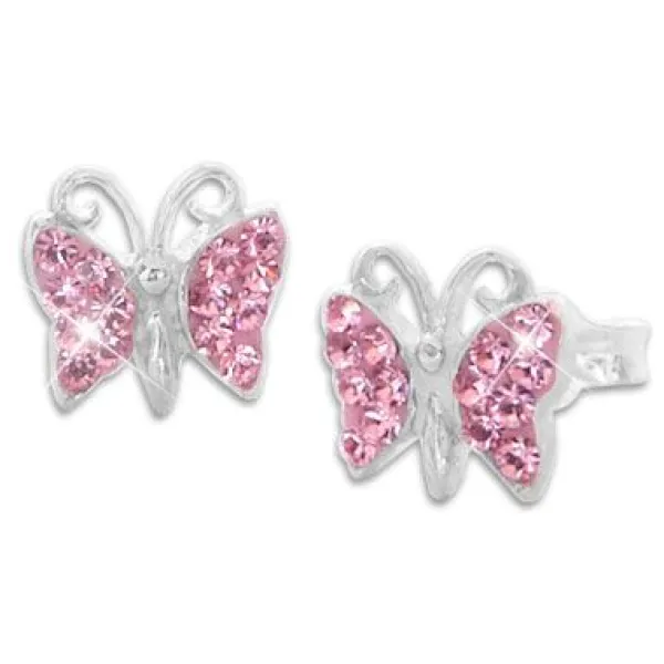 Ohrstecker|Silber Ohrstecker|Elfen Schmuck Ohrstecker Schmetterling mit rosa Strass Steinen 925 Silber