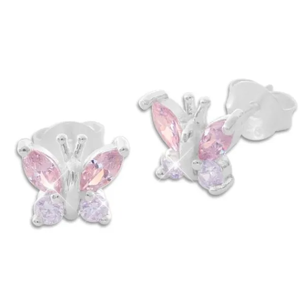Ohrstecker|Silber Ohrstecker|Elfen Schmuck Ohrstecker Schmetterling mit lila und rosa Strass Steinen 925 Silber