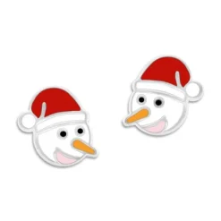 Ohrstecker|Silber Ohrstecker|Elfen Schmuck Ohrstecker Schneemann Gesicht mit Weihnachtsmütze 925 Silber