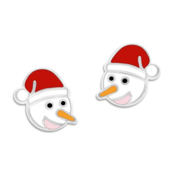 Ohrstecker|Silber Ohrstecker|Elfen Schmuck Ohrstecker Schneemann Gesicht mit Weihnachtsmütze 925 Silber
