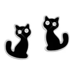 Ohrstecker|Silber Ohrstecker|Elfen Schmuck Ohrstecker schwarze Katze mit Strass Augen 925 Silber
