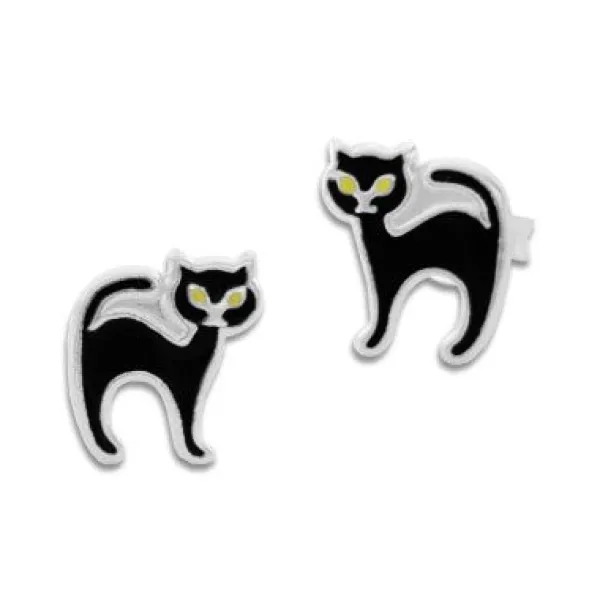 Ohrstecker|Silber Ohrstecker|Elfen Schmuck Ohrstecker schwarze Katze 925 Silber