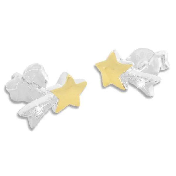Ohrstecker|Silber Ohrstecker|Elfen Schmuck Ohrstecker Sternschnuppe bicolor mit Zirkonia 925 Silber