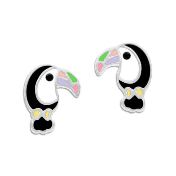 Ohrstecker|Silber Ohrstecker|Elfen Schmuck Ohrstecker Tukan Vogel schwarz bunt 925 Silber