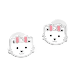 Ohrstecker|Silber Ohrstecker|Elfen Schmuck Ohrstecker weiße Katze mit Schleife und Strass 925 Silber