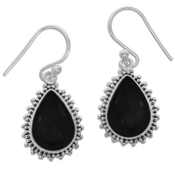 Ohrhänger|Edelstein Ohrringe|Elfen Schmuck Onyx Edelstein Ohrringe Tropfen mit filigranem Rand 925 Silber