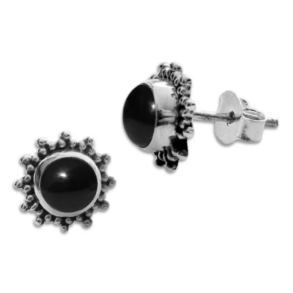 Ohrstecker|Edelstein Ohrringe|Elfen Schmuck Onyx Ohrstecker Sonne filigran 8 mm 925 Silber