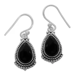 Ohrhänger|Edelstein Ohrringe|Elfen Schmuck Onyx Tropfen Ohrringe filigraner Rand 925 Silber