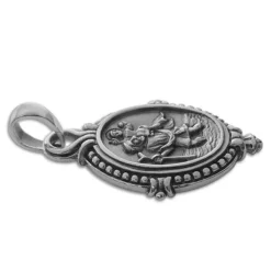 Anhänger Für Herren|Anhänger Für Damen|Elfen Schmuck Ovaler Christophorus Anhänger mit Ornamenten 925 Silber