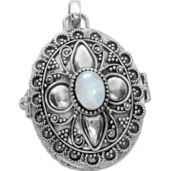 Anhänger Für Damen|Edelstein Anhänger In Silber|Elfen Schmuck Ovaler Mondsteinanhänger zum Öffnen 925 Silber