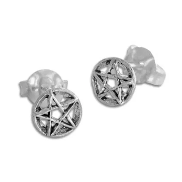 Ohrstecker|Ohrstecker|Elfen Schmuck Pentagramm im Kreis Ohrstecker 925 Silber