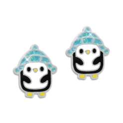 Ohrstecker|Silber Ohrstecker|Elfen Schmuck Pinguin Ohrstecker mit hellblauer Glitzermütze 925 Silber