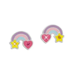 Ohrstecker|Silber Ohrstecker|Elfen Schmuck Regenbogen Herz und Stern Ohrstecker mit Kristallen 925 Silber