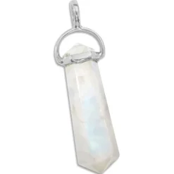 Anhänger Für Damen|Edelstein Anhänger In Silber|Elfen Schmuck Regenbogenmondstein Anhänger Stift Doppelender gefasst in 925 Silber