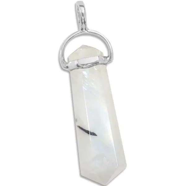 Anhänger Für Damen|Edelstein Anhänger In Silber|Elfen Schmuck Regenbogenmondstein Anhänger Stift Doppelender gefasst in 925 Silber