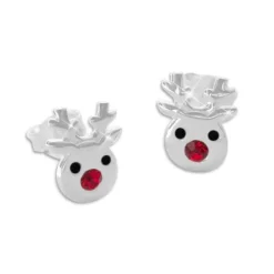 Ohrstecker|Silber Ohrstecker|Elfen Schmuck Rentier Ohrstecker mit roter Kristall Nase 925 Silber