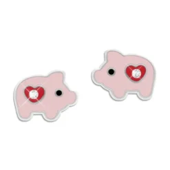 Ohrstecker|Silber Ohrstecker|Elfen Schmuck Rosa Glücksschwein Ohrstecker mit Kristallen und Herz 925 Silber