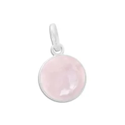 Anhänger Für Damen|Edelstein Anhänger In Silber|Elfen Schmuck Rosenquarz Anhänger rund 925 Silber