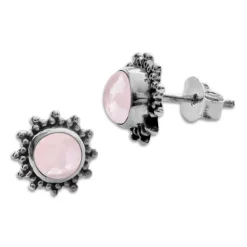 Ohrstecker|Edelstein Ohrringe|Elfen Schmuck Rosenquarz Ohrstecker Sonne filigran 8 mm 925 Silber