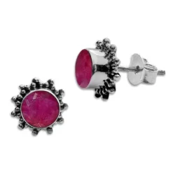 Ohrstecker|Edelstein Ohrringe|Elfen Schmuck Rubinquarz Ohrstecker Sonne filigran 8 mm facettiert 925 Silber