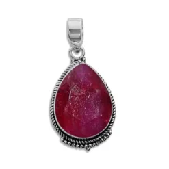 Anhänger Für Damen|Edelstein Anhänger In Silber|Elfen Schmuck Rubinquarz Tropfen Anhänger Boho-Stil filigran 925 Silber