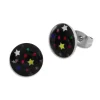 Ohrstecker|Ohrstecker|Elfen Schmuck Runde Ohrstecker bunte Sterne auf schwarz 10 mm Edelstahl