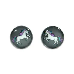 Ohrstecker|Silber Ohrstecker|Elfen Schmuck Runde Ohrstecker Einhorn 925 Silber