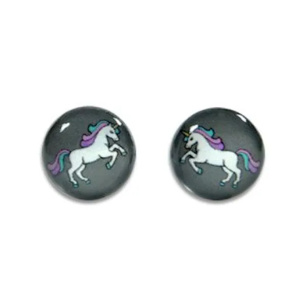 Ohrstecker|Silber Ohrstecker|Elfen Schmuck Runde Ohrstecker Einhorn 925 Silber