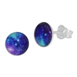 Ohrstecker|Ohrstecker|Elfen Schmuck Runde Ohrstecker Galaxie blau lila 925 Silber