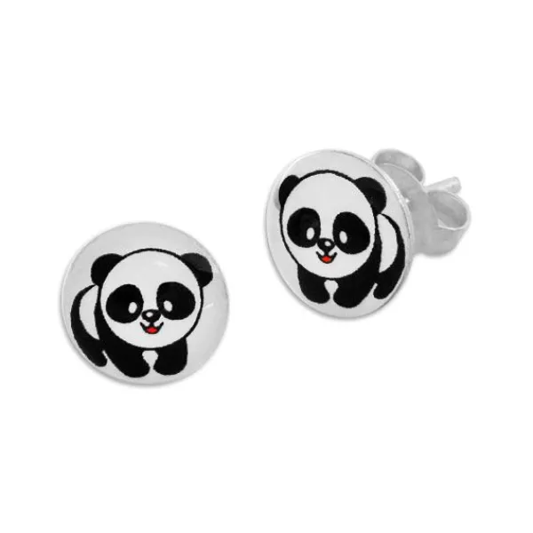 Ohrstecker|Silber Ohrstecker|Elfen Schmuck Runde Ohrstecker mit Pandabär 925 Silber