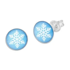 Ohrstecker|Ohrstecker|Elfen Schmuck Runde Ohrstecker mit Schneeflocke 925 Silber